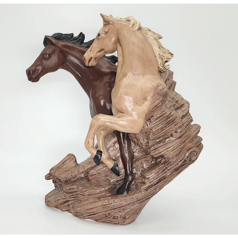 Vintage Handmade Rearing Horses Driftwood Ceramic Figurine by Betsy Malish 13"